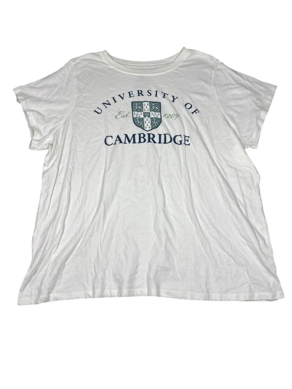 University Of Cambridge White Graphic T-Shirt 4 Cotton Blend Goodie Two Sleeves